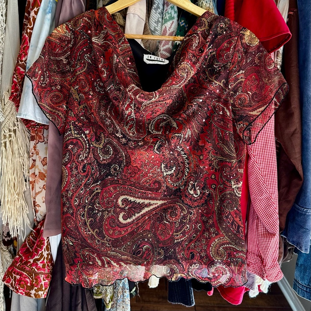 Enfocus Studio Red Paisley Short Sleeve Blouse